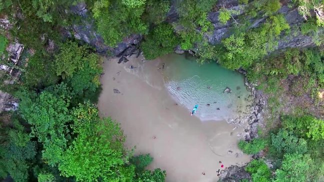 Emerald-Cave-koh-mook-morakot-cave-secret-beach-areal-drone-view-thailand